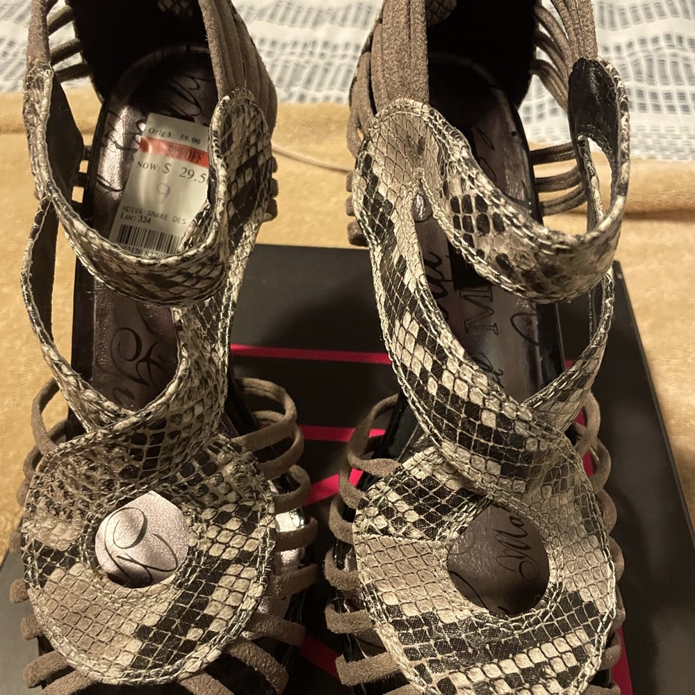 Material Girl Women’s Sandals Snakeskin color. Gently worn, looks brand new.